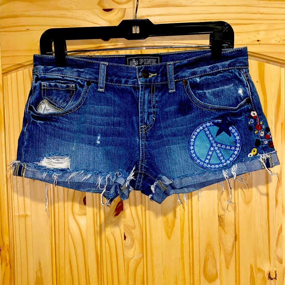 Pink By Victorias Secret Embellished Embroidered Denim Shorts 6 Y2K Boho Vintage